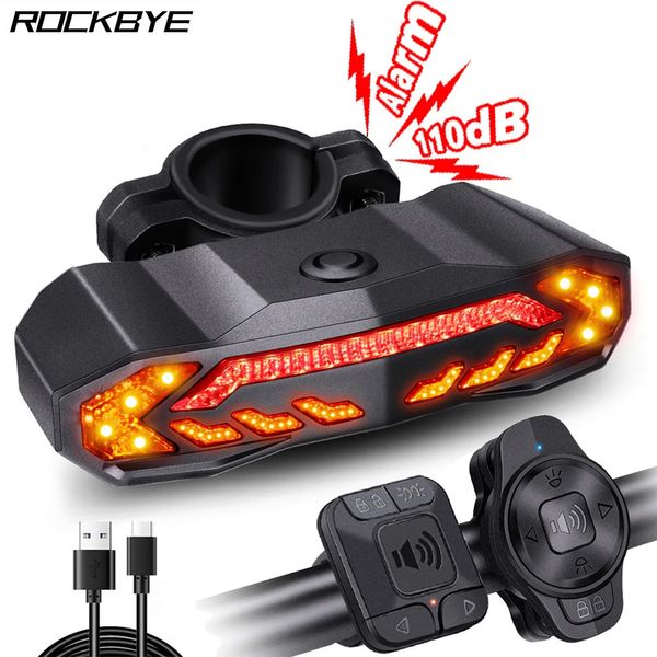 Luz trasera de bicicleta de rockbye alarm de alarma impermeable recargable lámpara de advertencia de advertencia de bicicleta de scooter