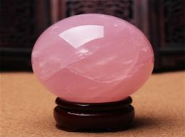 Rockcloud guérison cristal naturel rose rose quartz rose gemme ball divination sphère décoratif avec des arts et artisanat en bois 7531648