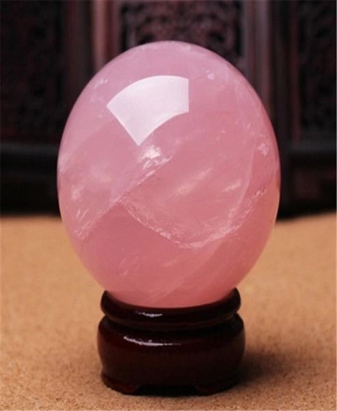 Rockcloud guérison cristal naturel rose rose quartz rose gemme ball divination sphère décoratif avec des arts et artisanat en bois 9553181