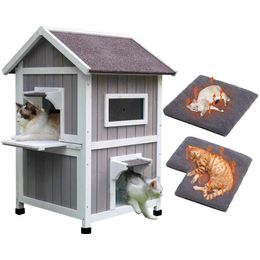 Rockever House, grote buitenhuizen voor wilde katten Houten kattenopvangbak voor buiten, weerbestendig met vluchtdeur