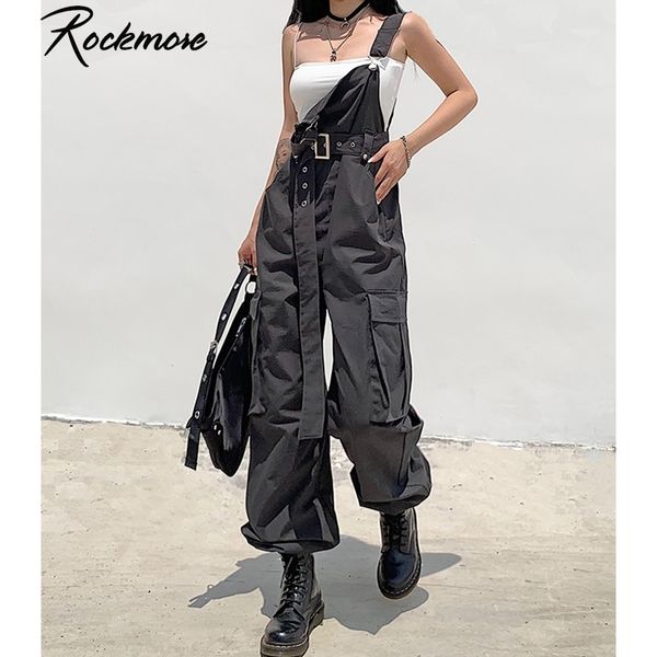 Rockmore Gothique Noir Salopette Femmes Pantalon Cargo Taille Plus Sling Bow Ceinture Salopette Pantalon Large Jambe Pantalon Décontracté Plus La Taille 201031