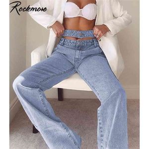 Rockmore Hollow Out Losse Hoge Taille Jeans Broek voor Vrouwen Baggy Straight Pants Denim Pocket Wide Leg Joggers Casual Harajuku 210809