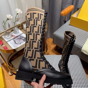 Rockoko Combat Boots Designer Women Ankle Martin Half Knee Boot Leather Fabric Platform Winterlaarsjes