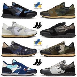 Rockrunner Camo Designer Casual Schoenen Platform Sneakers Luxe Mode Heren Top Leer Camouflage Rubberen Zool Militair Groen Triple Zwart Wit Grijs Heren Trainers