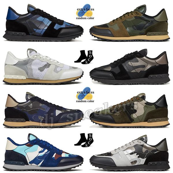 Rockrunner Camo Designer Casual Chaussures Plate-forme Baskets Luxe Mode Hommes Top Cuir Camouflage Semelle En Caoutchouc Militaire Vert Triple Noir Blanc Gris Hommes Baskets