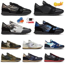 Rockrunner Zapatos casuales Hombres Mujeres Diseñador de lujo Zapatos para correr Zapatillas de deporte Camuflaje Tela de malla Perno de goma Negro Azul marino Beige Zapatillas deportivas Zapatillas deportivas Tamaño 38-46