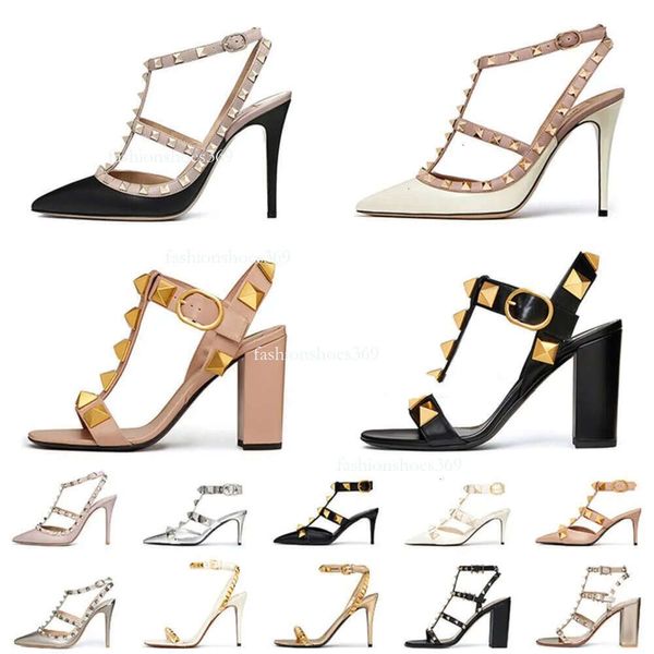 Rockstuds Sandale pour femmes chaussures de créateurs Pompe à talons hauts Open Toe Sandales Sandales femme Talons à talons Boîte à chiens de fête Robe de fête de fête avec boîte