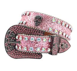 Rockstar – ceintures en diamant rose, grande boucle cloutée en cuir PU, ceinture en strass gris occidental pour hommes et femmes 3739351