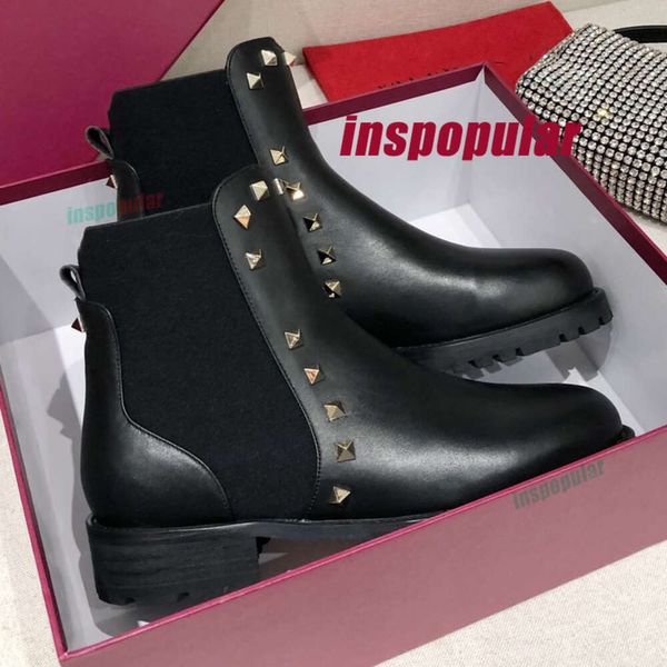 Rockstuds Valentines Shoe Designer Botas Mujer Zapatos casuales Anckle Boot High Chelsea Black Martin Studd Rocks Plataforma Chunky Fondo grueso Tamaño EUR 35-41