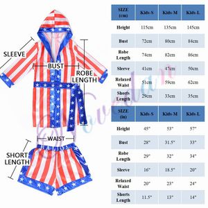 Rocky Balboa Apollo Movie Boxing American Flag Cosplay kostuums Kids Bathrobe Shorts Robe Bokskostuumset Training Outfit