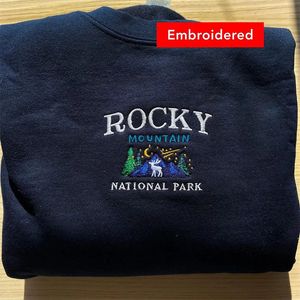 Rocky Mountain National Park Grafisch Geborduurd Gedrukt Vrouwen Retro Stijl Truien Herfst Aankomst Casual Dikke Sweatshirts 240226