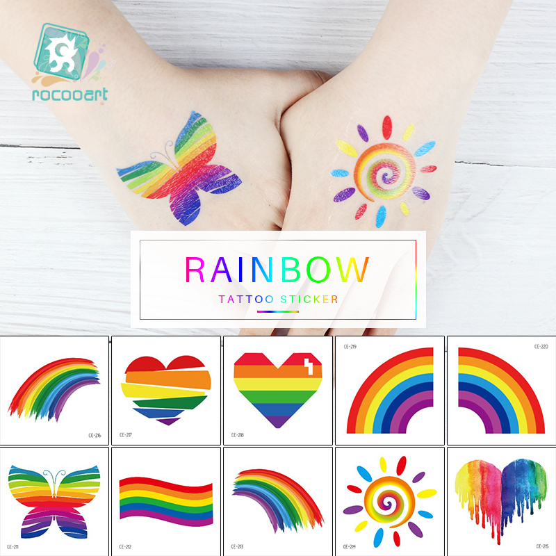 Rocooart Different Rainbow Tattoo Sticker gay pride sticker Face Cosmetic Lovely Body Art Temporary Colorful Sticker