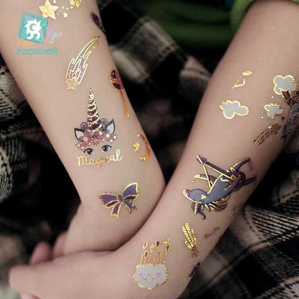 Rocooart Unicorn Tattoo Face Temporary Child Sticker Body Tatoo for Kids Children Tattoos Tattoos Faux Taty 240418