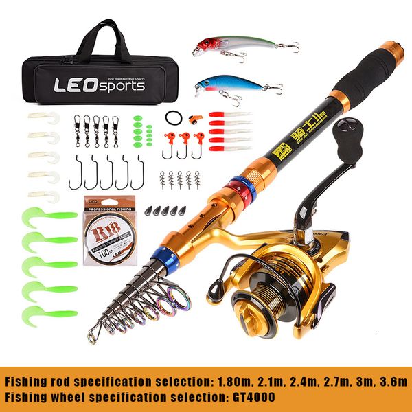 Rod Reel Combo 1.8 3.6m Feeder Mer Pôle Carbone Télescopique Spinning Fishing Set Court Voyage Baitcasting Complet 230609