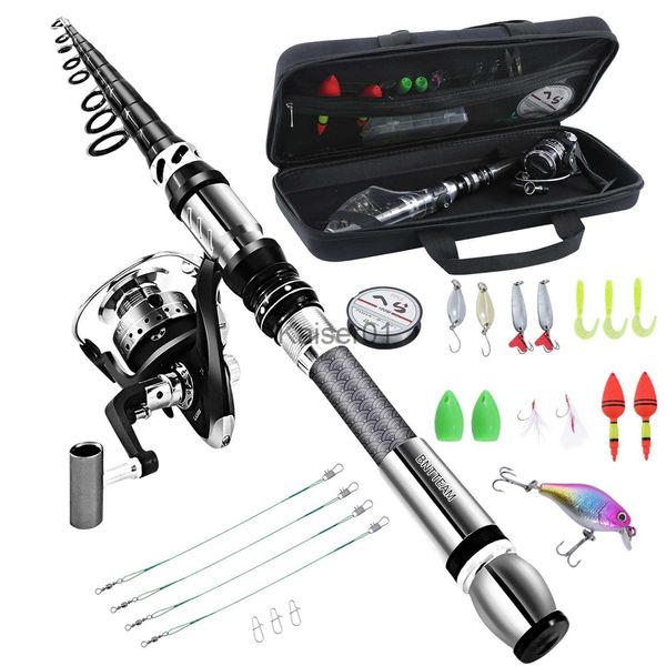 Combo de carrete de caña BNTTEAM Nuevo carrete giratorio de pesca Combos de caña Conjunto combinado telescópico de carbono con kit de señuelos de línea Bolsa de accesorios para niños Hombres Mujeres x0901