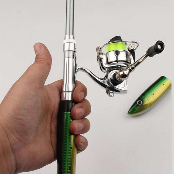 Rod Reel Combo Drop 1 4m Carbono Portable Mini Fish Shape Telescópico Pesca Spinning Kits 230809