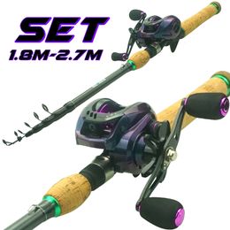 Rod Reel Combo Fishing Set Kit 1 8m 2 7m Leurre en fibre de carbone et 9 1 BB 7 2 1 Rapport de vitesse Baitcasting pour eau douce salée 230809