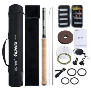 Carrete de caña Combo Goture portátil 12FT 3 6M Kit de pesca con mosca telescópica con bolsa de tubo de transporte Cork Carbon Tenkara para Stream Lake 230809