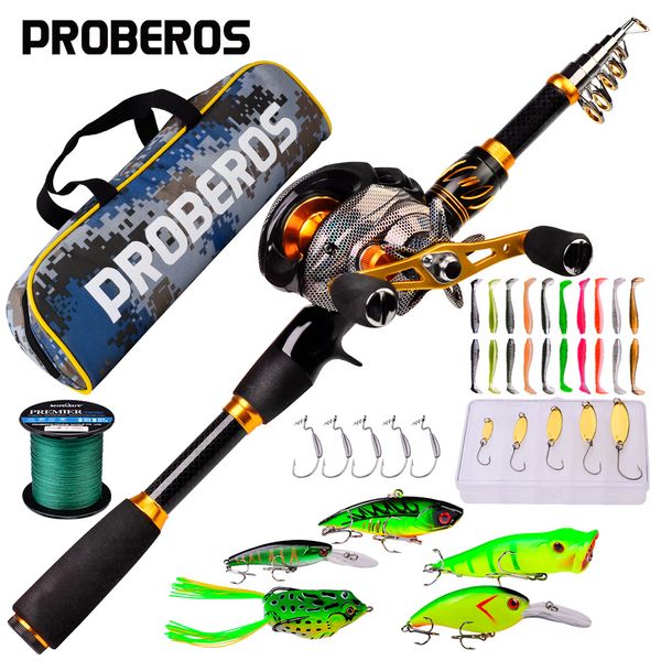 Canne Moulinet Combo PROBEROS Télescopique et Kit 2.1 Fibre de Carbone Pêche 7.2 1 Gear Ratio Baitcasting Ligne Leurres Hameçons Sac 230609