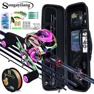 Rod Reel Combo Sougayilang 1.8m -2.4m M Power Fibre de Carbone Baitcsting 5 Section Rod et 121BB LeftRight Hand Casting Reel Fishing Combos Set 230606