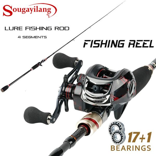 Rod Reel Combo Sougayilang Casting Fishing Set 4 Sections en fibre de carbone et 17 1BB pour les voyages en plein air 230609