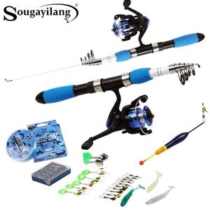 Canne Moulinet Combo Sougayilang Portable Télescopique Pêche Voyage Combo 1.0-1.8m Canne à Pêche et Spinning Blue Reel Appâts Crochets Ligne Ensemble Complet 230619