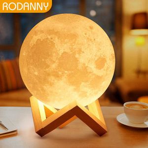 Rodanny 16 kleuren Maan Lamp USB Oplaadbare Touch Change Remote 3D Print Moon Light voor Home Decorion Kinderen Gift Y0910