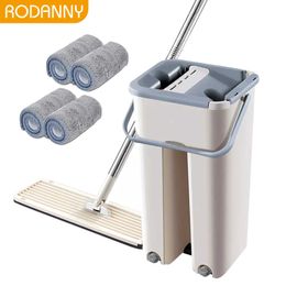 Rodanny Magic Mop voor het schoonmaken van vrije hand Hands Druk met vloer Emmer Platte Drop Home Keuken Tool 210805