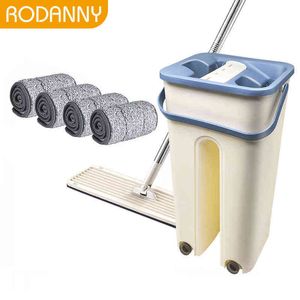 Rodanny Magic Mop voor het schoonmaken van gratis Hand Hands Druk met Vloer Bucket Platte Drop Home Keuken Tool 211106