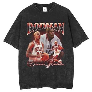 Rodman T-shirt met grafische print, ademend, digitaal bedrukt, wasbaar oud, losse korte mouw, casual basketbalshirt voor heren en dames