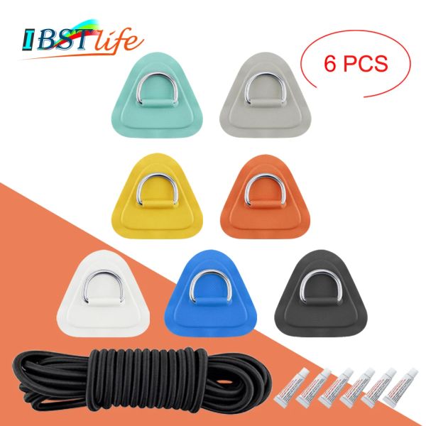 Tiges 6 pièces D anneau coussinet PVC Patch pont de bateau gréement 5m noir élastique Kit de corde élastique pour Stand Up Paddle Board SUP accessoires de pont