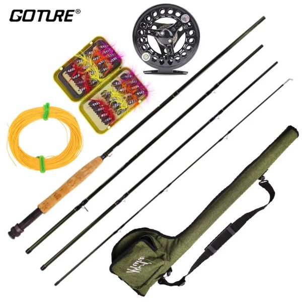 Goture 2.7m 9Ft Kit de canne à pêche à la mouche et 5/6 moulinet ensemble combiné canne à mouche à poignée en liège moyen rapide avec accessoires ligne de leurre Combo