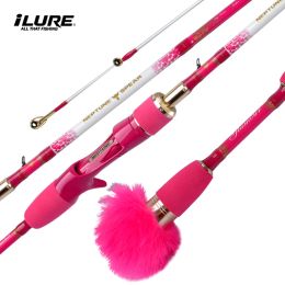 Cañas Ilure caña de pescar rosa 6 ''/6''6 viajes mujeres niñas regalos de cumpleaños ML EVA mango Spinning/Casting caña de pescar aparejos de pesca