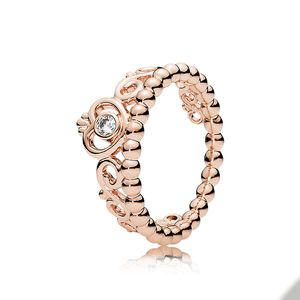 Roes Gold Princess Tiara Crown Ring pour Pandora 925 Sterling Silver designer Anneaux de mariage pour femmes Girlfriend Gift Love RING avec coffret d'origine