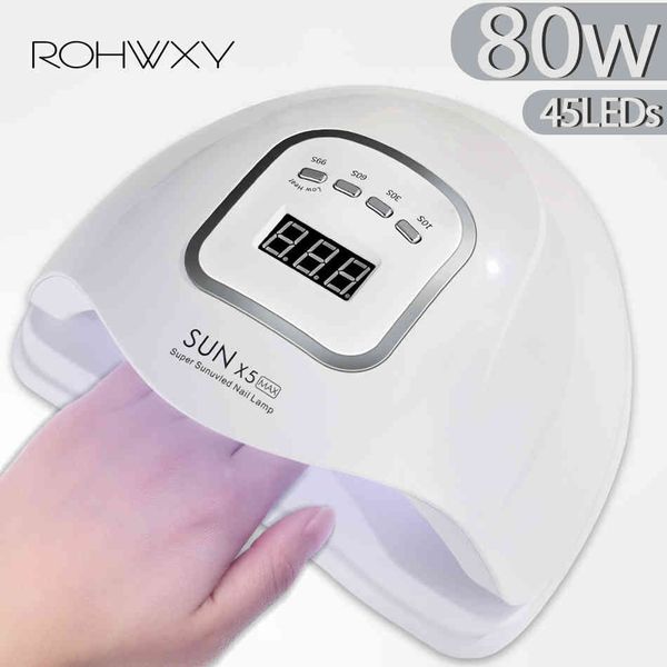 ROHWXY Sun X5 MAX 80W Asciugatrice per tutti i gel UV LED Lampada per ghiaccio con display LCD per strumenti per manicure fai-da-te per unghie