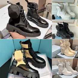 Rois Boots Martin Boot Femmes Designers Bottines en cuir de cheville en nylon Bottes de combat d'inspiration militaire Nylons Bouch Poche attachée au