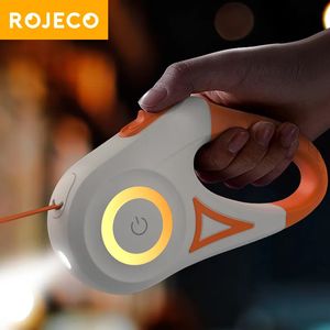 ROJECO 5M laisse de chien rétractable automatique LED lumineux sangles lumineuses de mode pour chien chiot animal de compagnie Flexi marche laisse de course 240124