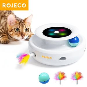 ROJECO Interactief 2 in 1 elektronisch huisdierspeelgoed Oplaadbare kattenspeelgoedbal met veer Automatische veerteaser Speelgoed voor katten Spel 240229