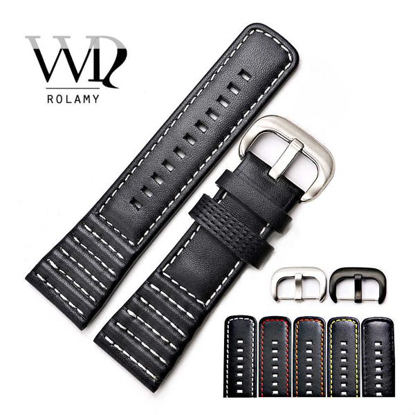 Rolamy 28mm étanche en caoutchouc de silicone remplacement montre-bracelet bracelet ceinture avec fermoir noir argenté pour Seven Friday H0915
