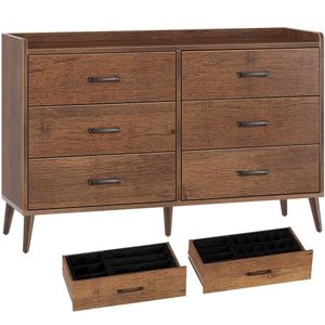 Installation rapide Rolanstar, 6 tiroirs en bois commode de rangement 4 séparateurs pliables, coffre de tiroir rustique du milieu du siècle avec appareil anti-Tipping, chambre à coucher, marron