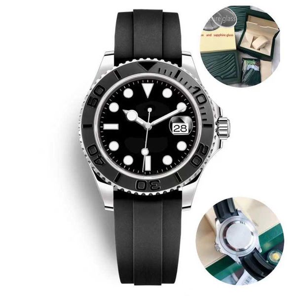 Rolaxs Reloj para hombre Caucho de alta calidad Yachtmaster Relojes de diseño Movimiento automático Anillo de cerámica Zafiro con caja de relojes Relogio Uomo