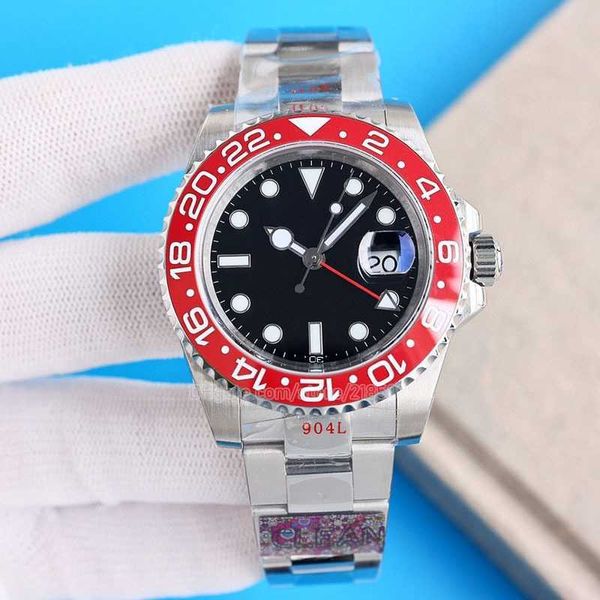 Rolaxs Modelo Bang Watch Mens_watches1 Coca Red Bezel Black Dial Movimiento Reloj de pulsera Impermeable Moda Estilo clásico Automático Master 3285 Bf Relojes actuales