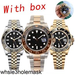 Rolaxs Root Beer Luxe herenhorloge Gmt 40 mm automatische machines Roestvrij staal Saffier Lichtgevend waterdicht Montre De Luxe Rolej-horloges