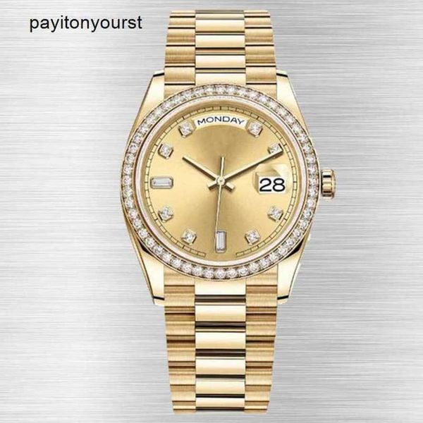 Rolaxs Reloj Relojes de diamantes Lujo Montre De Luxe Día Fecha Automático Oro Movimiento perpetuo Chica 904l Acero inoxidable Mujer Fashio