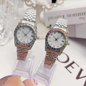 Role Women 14 Color Top High Relojes de pulsera con incrustaciones de diamantes blancos Cara Fecha grande Reloj automático de cuarzo Relojes de acero inoxidable a prueba de agua para mujer