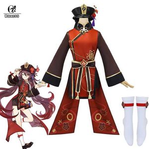 Rolecos Jeu Genshin Impact Hutao Cosplay Costume Hu Tao Uniforme Cosplay Costumes d'Halloween de style chinois pour femmes avec chapeau Y0903