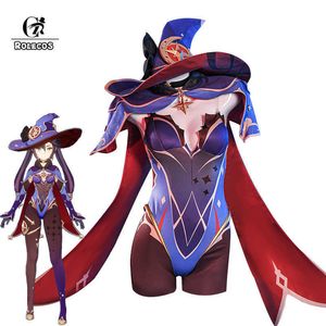 Rolecos Game Genshin Impact Mona Cosplay Kostuum Mona Cosplay Kostuum Sexy Women Jumpsuit Halloween Bodysuit Hat SHAWL Volledige set Y0903