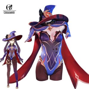 ROLECOS GAME Genshin Impact Mona Cosplay Costume Mona Cosplay Costume Sexy Women Jumpsuit Halloween BodySuit Châf complet Set Y0273W