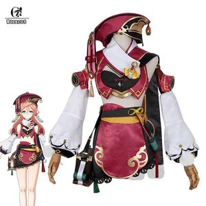 ROLECOS Jeu Genshin Impact Yanfei Cosplay Costume Yanfei Cosplay Genshin Impact Costume pour femmes Halloween avec sac corne Y0903