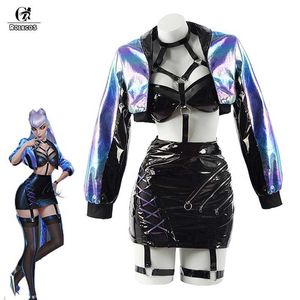 ROLECOS Gioco LOL KDA Costume Cosplay Evelynn Costume Cosplay Donne Sexy KDA All Out Evelynn Costume Halloween Reggiseno Gonna Set Completo Y0903